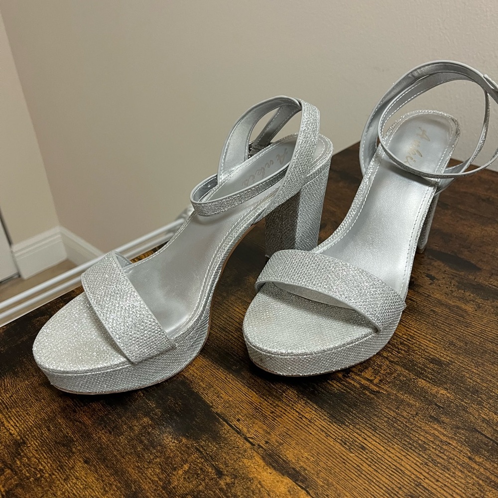 silver platform heels 8.5